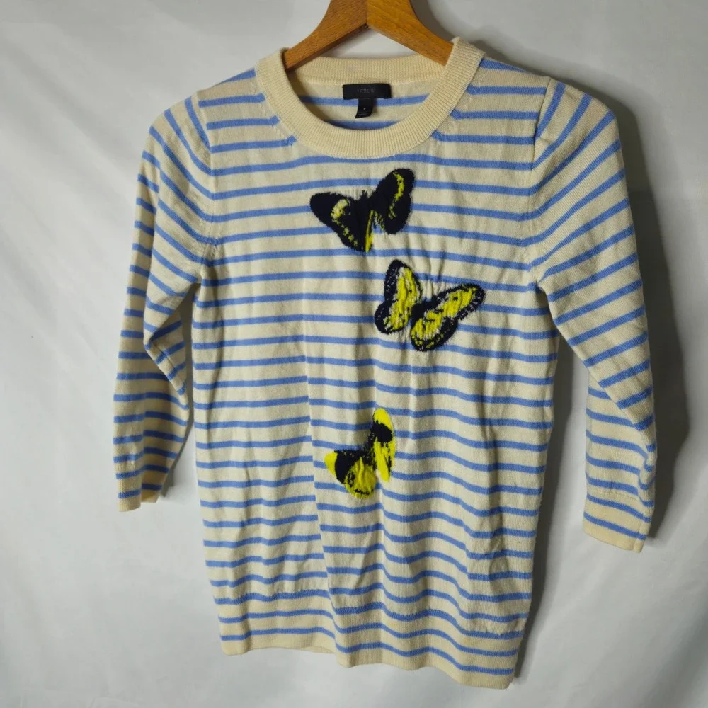 J. Crew 100%‎ Merino Wool Butterfly 3/4 Sleeve Sweater sz S